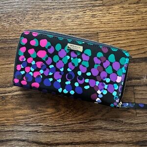NEW Kate Spade Shore Street Lacey Dotty Plaid Leather Zip Wallet